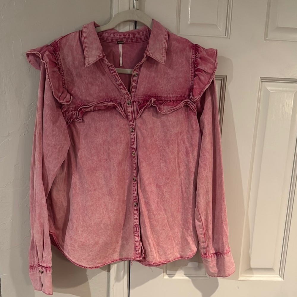 Free People pink ruffle Samantha shirt